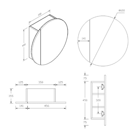 SC600 - 600 x 150mm Matte White Polyurethane Round Cabinent with Pencil Edge Mirror – alternate view