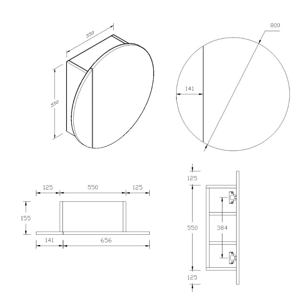SC800 - 800 x 150mm Matte White Polyurethane Round Cabinent with Pencil Edge Mirror – alternate view