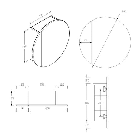 SC800 - 800 x 150mm Matte White Polyurethane Round Cabinent with Pencil Edge Mirror – alternate view