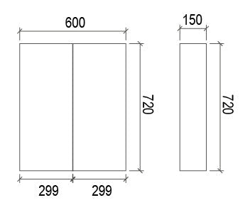 SD600 - 600x720x150mm Veneer Cabinet with Pencil Edge Mirror – alternate view