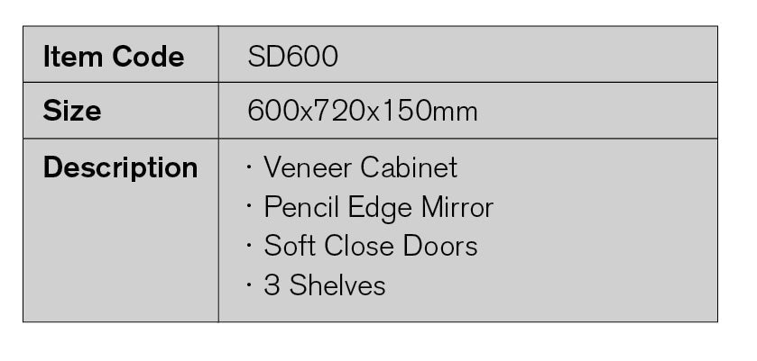 SD600 - 600x720x150mm Veneer Cabinet with Pencil Edge Mirror – detail view