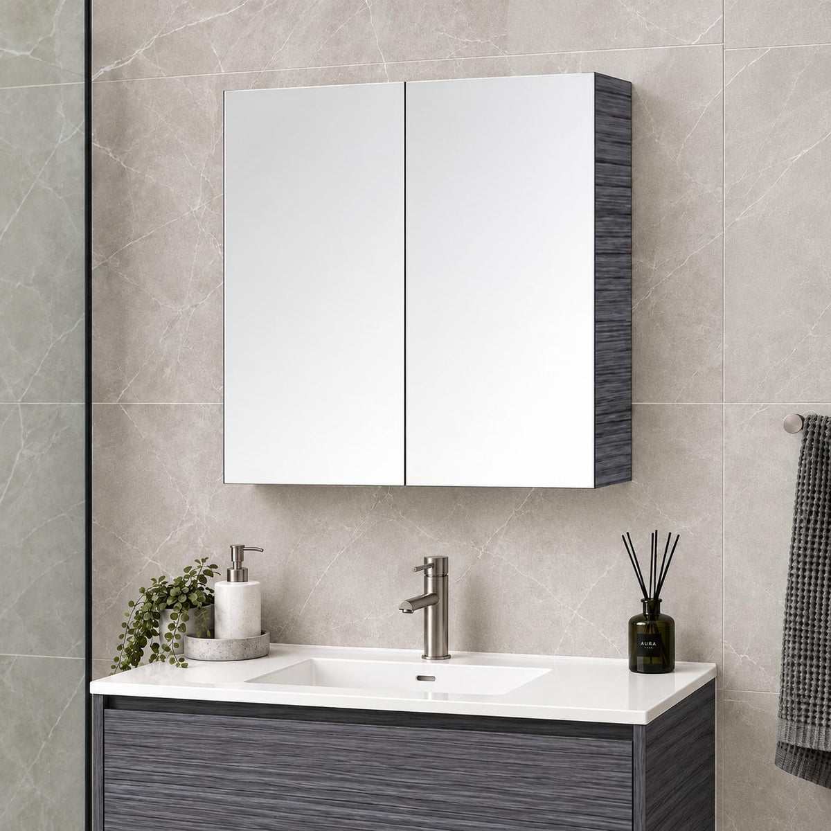 Georgia 600mm Dark Oak Shave Cabinet - 600x720x150mm