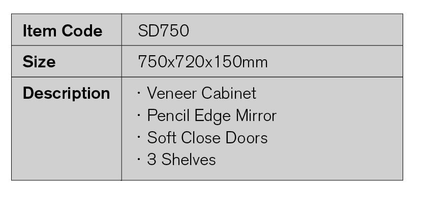 SD750 - 750x720x150mm Veneer Cabinet with Pencil Edge Mirror – detail view