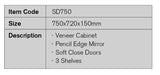 SD750 - 750x720x150mm Veneer Cabinet with Pencil Edge Mirror – detail view