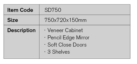SD750 - 750x720x150mm Veneer Cabinet with Pencil Edge Mirror – detail view