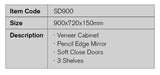 SD900 - 900x720x150mm Veneer Cabinet with Pencil Edge Mirror – detail view