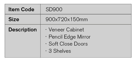 SD900 - 900x720x150mm Veneer Cabinet with Pencil Edge Mirror – detail view