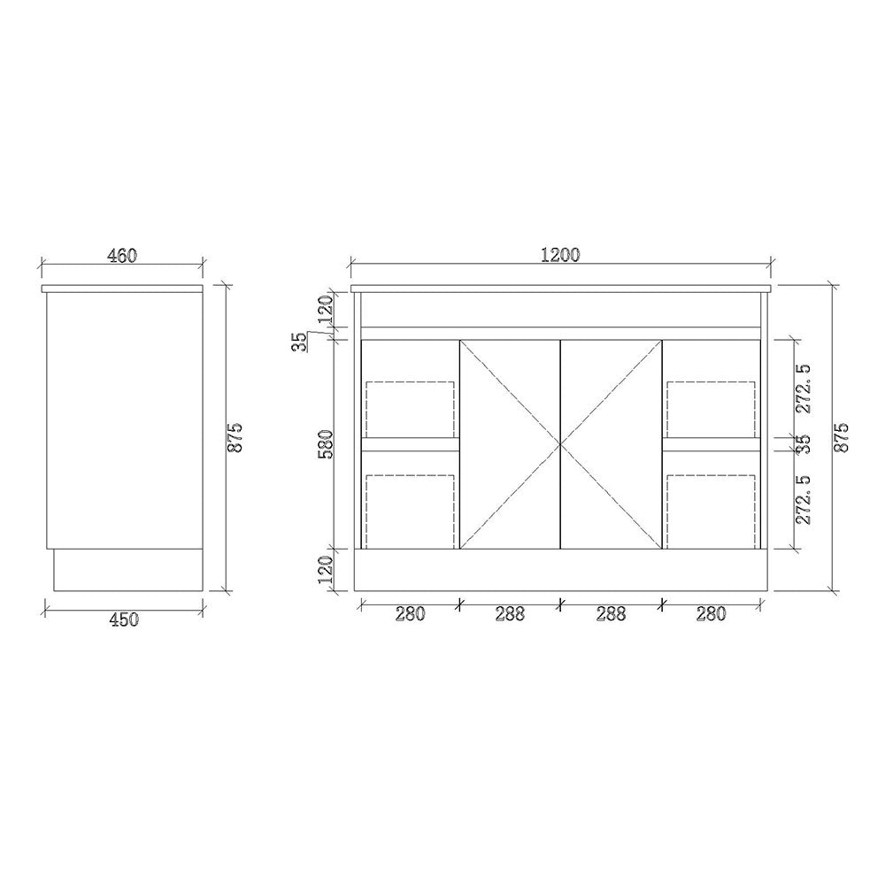 SH1200-KB - 1200x460x880mm Shaker Style Kickboard MDF Vanity with Ceramic Basin – alternate view