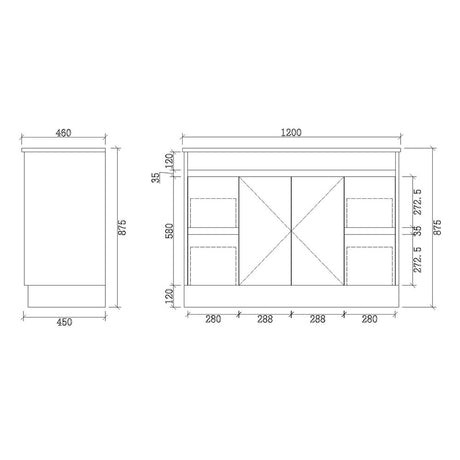 SH1200-KB - 1200x460x880mm Shaker Style Kickboard MDF Vanity with Ceramic Basin – alternate view