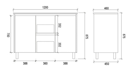SH1200D - 1200x460x875mm Matte Finish Polyurethane Cabinet with Shaker Doors – alternate view