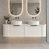 Whitney 1500mm Curved Shaker Door Vanity Wall Hung Matte White Double Bowl - 1500x460x420mm