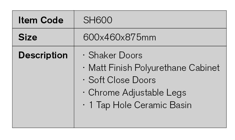 SH600 - 600x460x875mm Matte Finish Polyurethane Cabinet with Shaker Doors – detail view