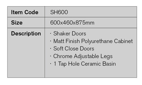 SH600 - 600x460x875mm Matte Finish Polyurethane Cabinet with Shaker Doors – detail view