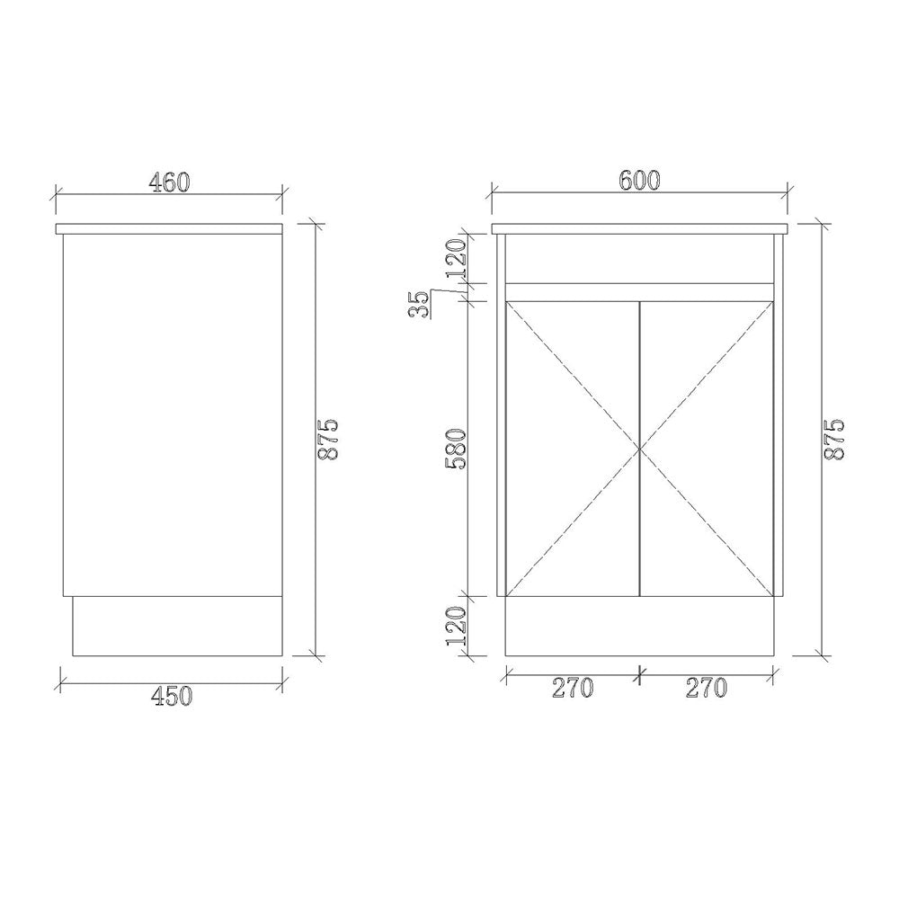 SH600-KB - 600x460x880mm Shaker Style Kickboard MDF Vanity with Ceramic Basin – alternate view