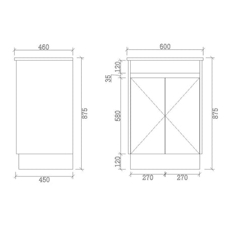 SH600-KB - 600x460x880mm Shaker Style Kickboard MDF Vanity with Ceramic Basin – alternate view
