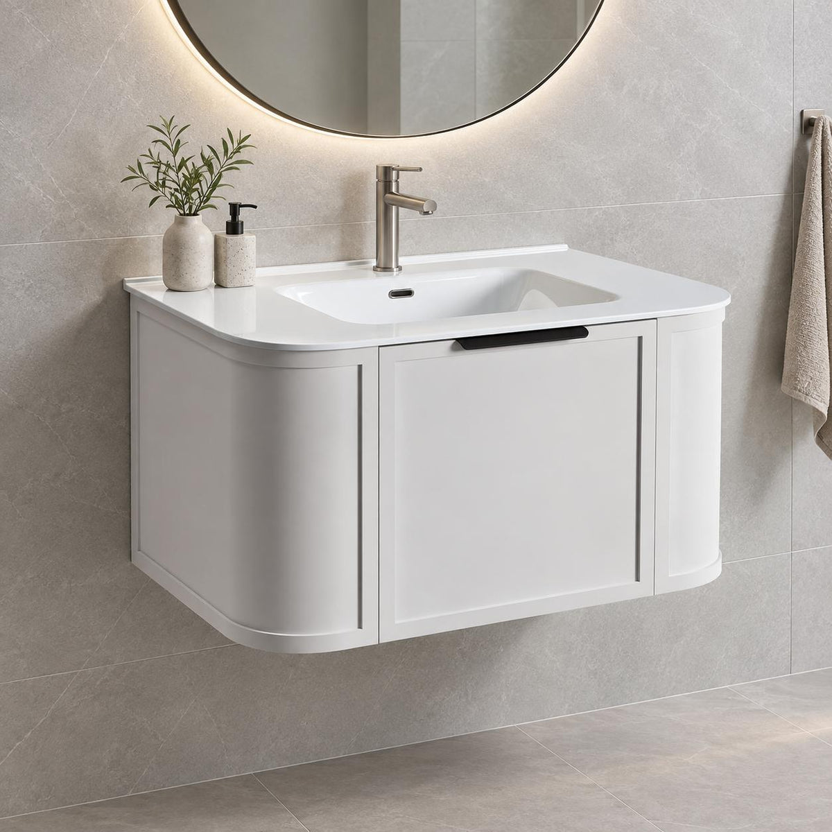 Whitney 750mm Curved Shaker Door Vanity Wall Hung Matte White - 750x460x420mm
