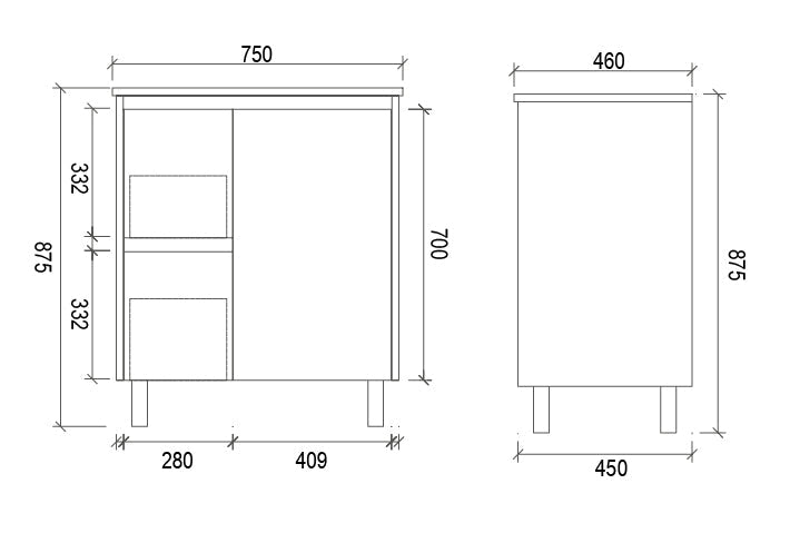 SH750L - 750x460x875mm Matte Finish Polyurethane Cabinet with Shaker Doors – alternate view