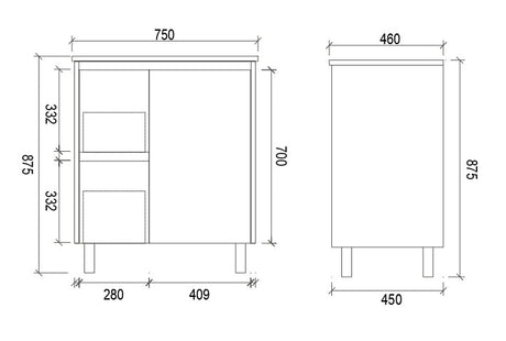 SH750L - 750x460x875mm Matte Finish Polyurethane Cabinet with Shaker Doors – alternate view