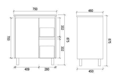 SH750R - 750x460x875mm Matte Finish Polyurethane Cabinet with Shaker Doors – alternate view