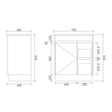 SH750R-KB - 750x460x880mm Shaker Style Kickboard MDF Vanity with Ceramic Basin – alternate view