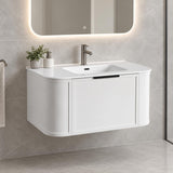 Whitney 900mm Curved Shaker Door Vanity Wall Hung Matte White - 900x460x420mm