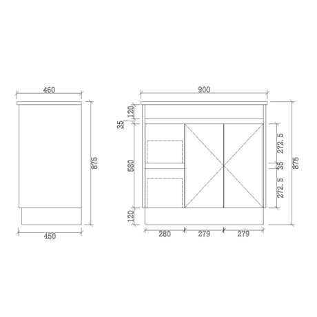 SH900L-KB - 900x460x880mm Shaker Style Kickboard MDF Vanity with Ceramic Basin – alternate view