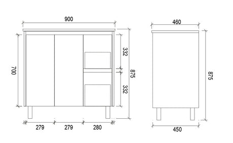SH900R - 900x460x875mm Matte Finish Polyurethane Cabinet with Shaker Doors – alternate view