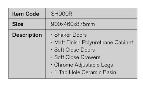 SH900R - 900x460x875mm Matte Finish Polyurethane Cabinet with Shaker Doors – detail view