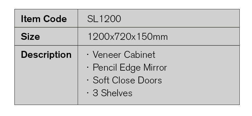 SL1200 - 1200x720x150mm Veneer Cabinet with Pencil Edge Mirror – detail view