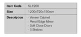 SL1200 - 1200x720x150mm Veneer Cabinet with Pencil Edge Mirror – detail view
