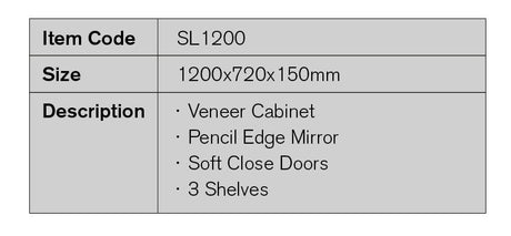 SL1200 - 1200x720x150mm Veneer Cabinet with Pencil Edge Mirror – detail view