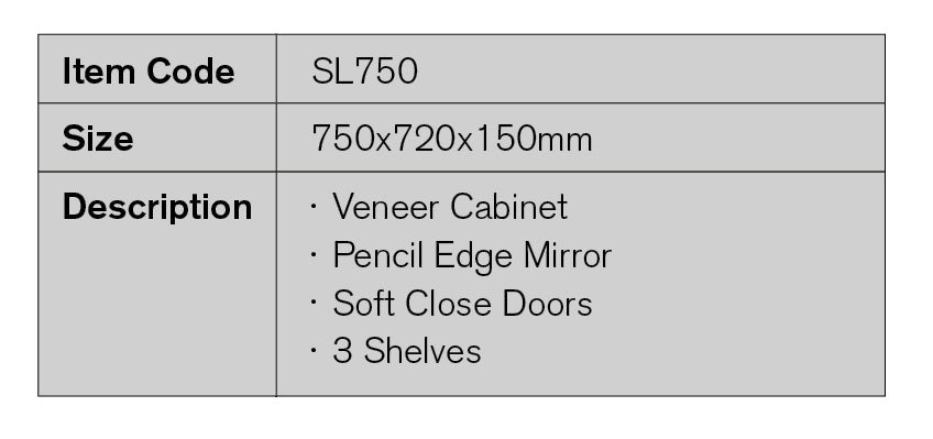SL750 - 750x720x150mm Veneer Cabinet with Pencil Edge Mirror – detail view