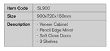 SL900 - 900x720x150mm Veneer Cabinet with Pencil Edge Mirror – detail view
