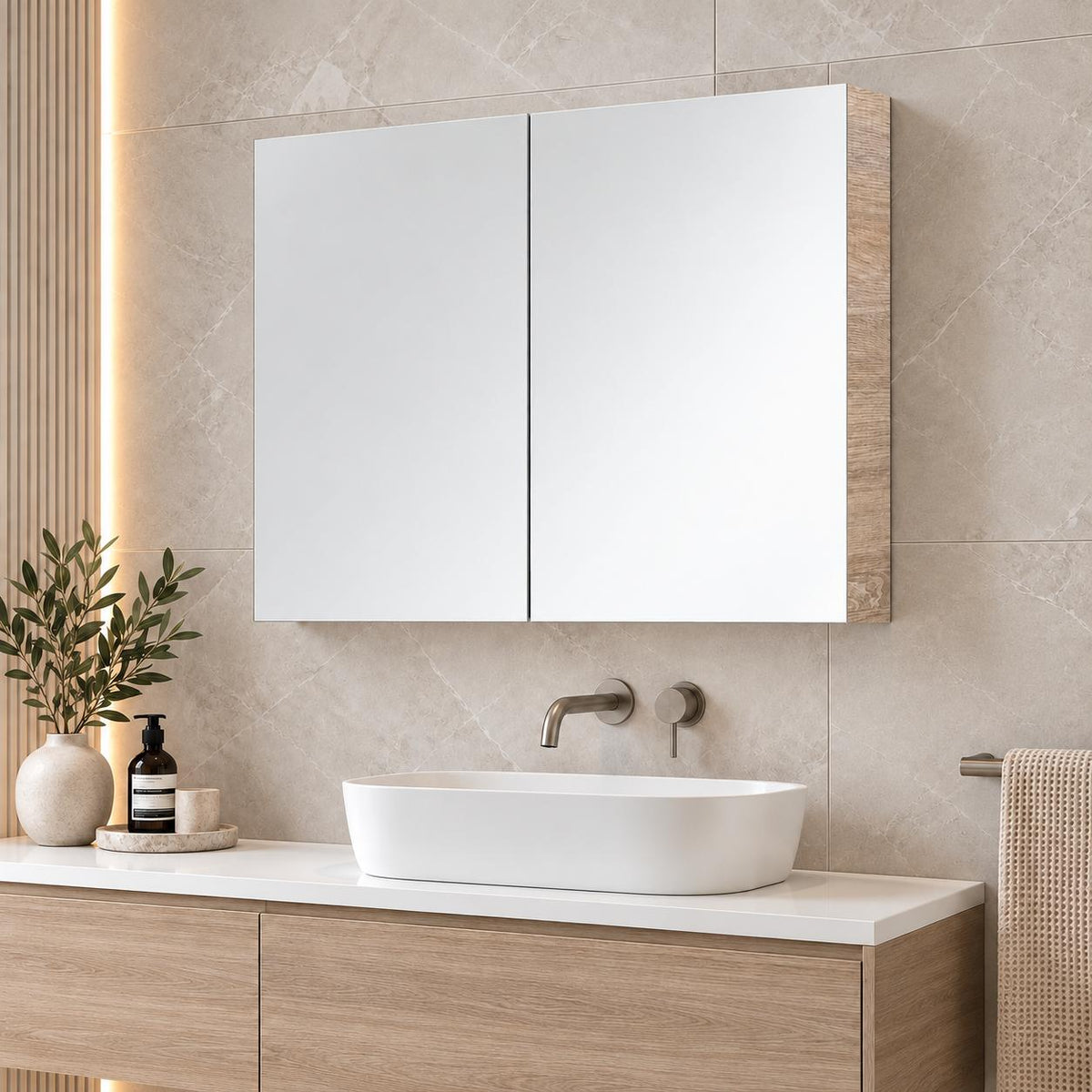 Gina 900mm Light Oak Shave Cabinet - 900x720x150mm