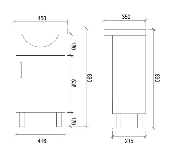 SR450 - 450x350x890mm High Gloss Polyurethane Cabinet with Soft Close Doors – alternate view