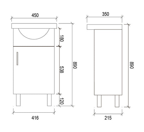 SR450 - 450x350x890mm High Gloss Polyurethane Cabinet with Soft Close Doors – alternate view