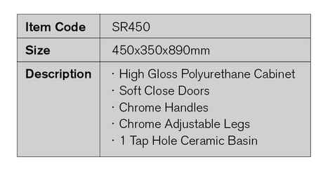SR450 - 450x350x890mm High Gloss Polyurethane Cabinet with Soft Close Doors – detail view