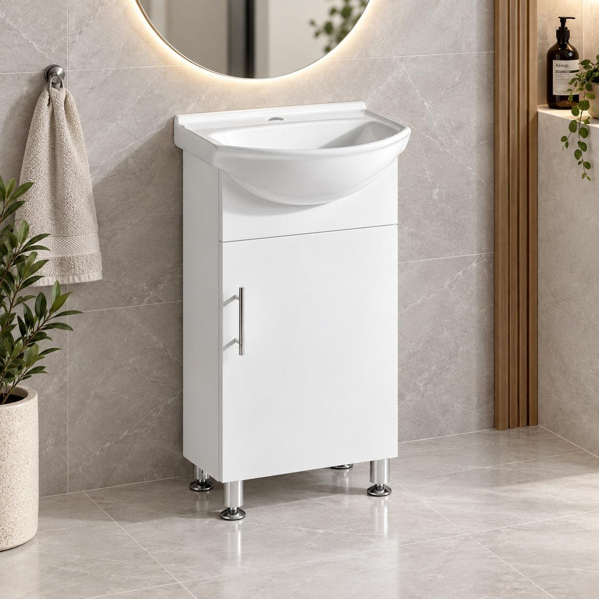 Brody 450mm Semi Recessed Vanity on Legs 1th - 450x480x890mm