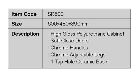 SR600 - 600x480x890mm High Gloss Polyurethane Cabinet with Soft Close Doors – detail view