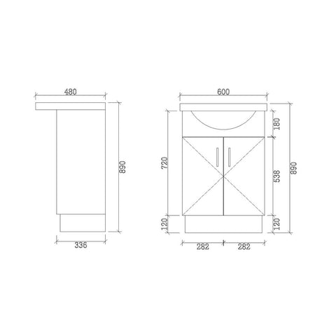 SR600-KB - 600x480x890mm Semi Recess Kickboard MDF Vanity with Ceramic Basin – alternate view