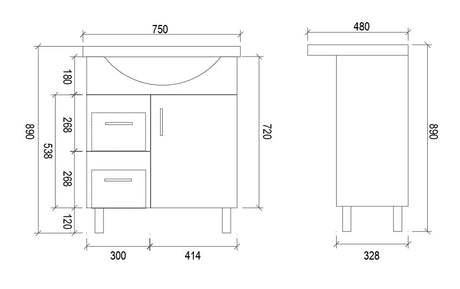 SR750L - 750x480x890mm High Gloss Polyurethane Cabinet with Soft Close Doors – alternate view