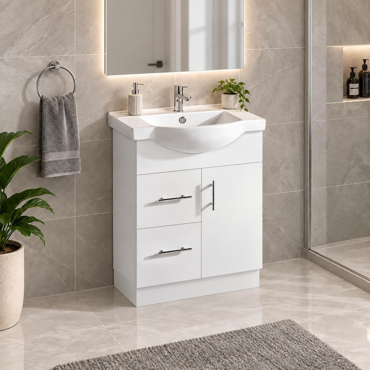 Brody 750mm Semi Recessed Vanity on Kickboard Left Hand Draws 1th - 750x480x890mm