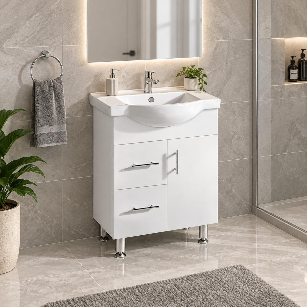 Brody 750mm Semi Recessed Vanity on Legs Left Hand Draws 1th - 750x480x890mm