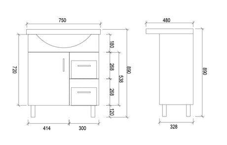 SR750R - 750x480x890mm High Gloss Polyurethane Cabinet with Soft Close Doors – alternate view