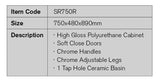 SR750R - 750x480x890mm High Gloss Polyurethane Cabinet with Soft Close Doors – detail view