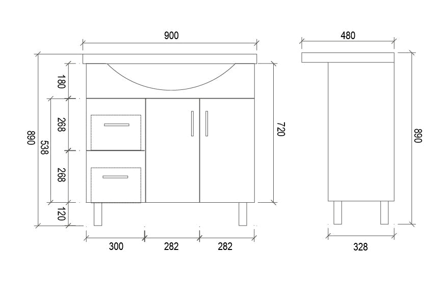 SR900L - 900x480x890mm High Gloss Polyurethane Cabinet with Soft Close Doors – alternate view