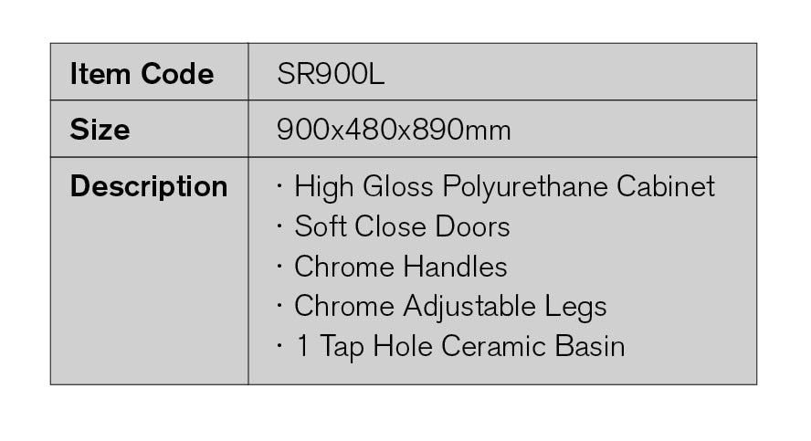 SR900L - 900x480x890mm High Gloss Polyurethane Cabinet with Soft Close Doors – detail view