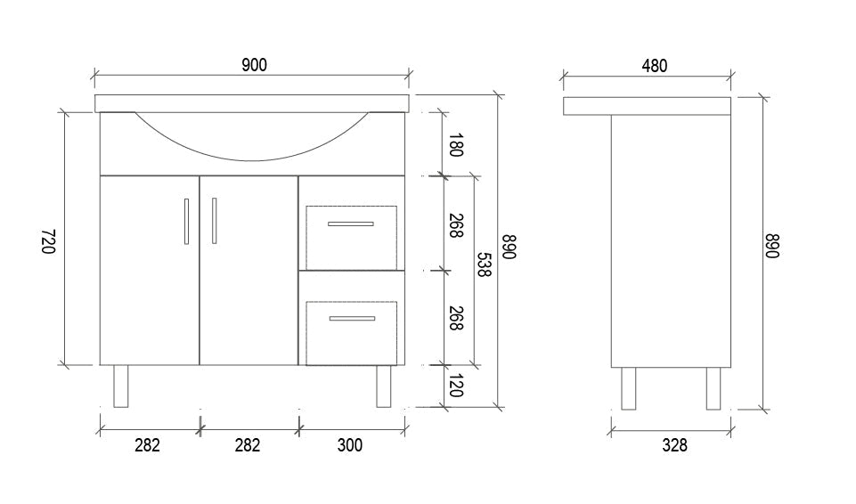 SR900R - 900x480x890mm High Gloss Polyurethane Cabinet with Soft Close Doors – alternate view