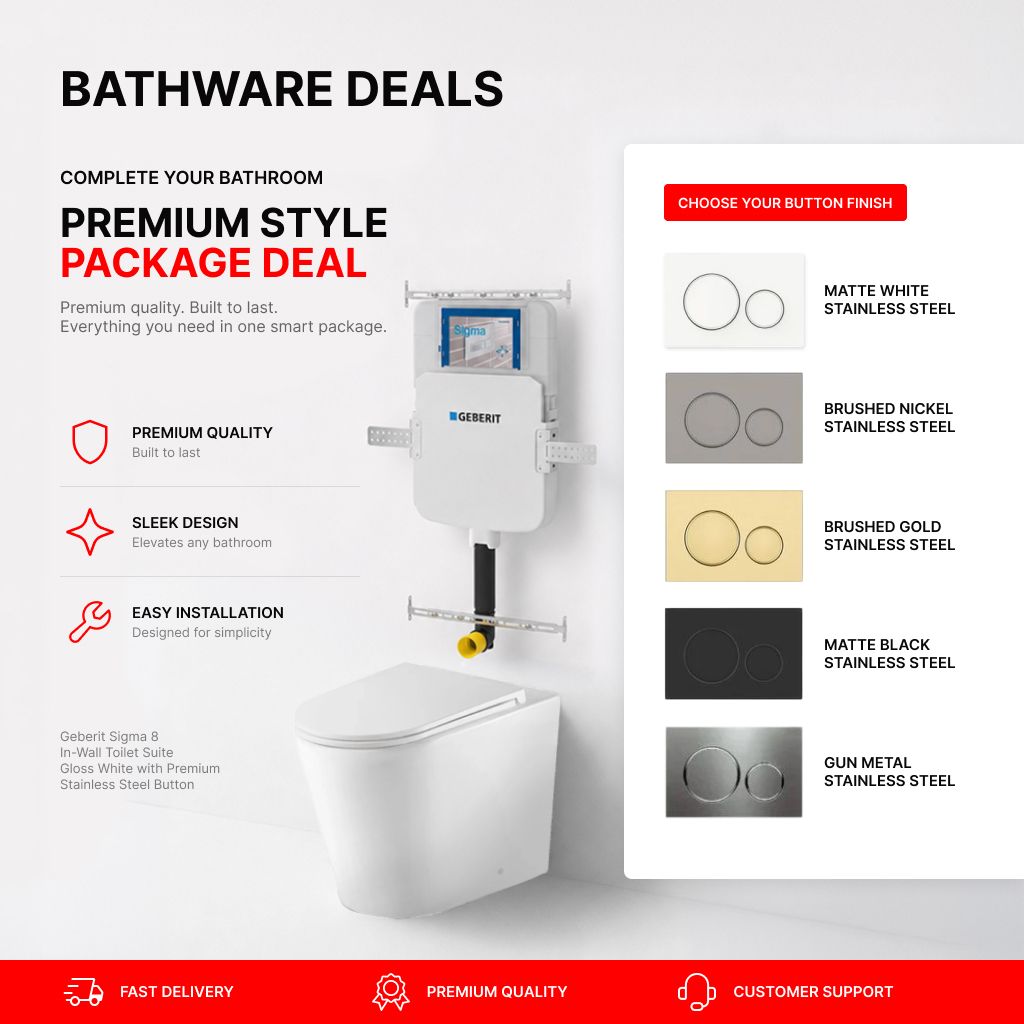 Geberit Sigma 8 In-Wall Toilet Suite – Gloss White with Premium Stainless Steel Button