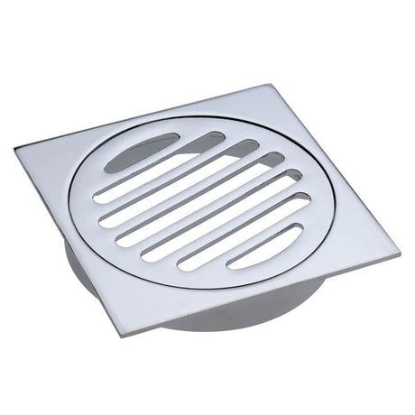 Square Floor Waste Round Floor Grate with 100mm Outlet – Chrome